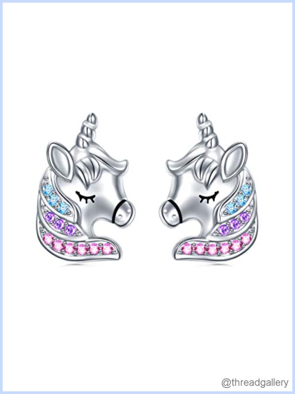 Sterling Silver Unicorn Stud Earrings with Rainbow CZ